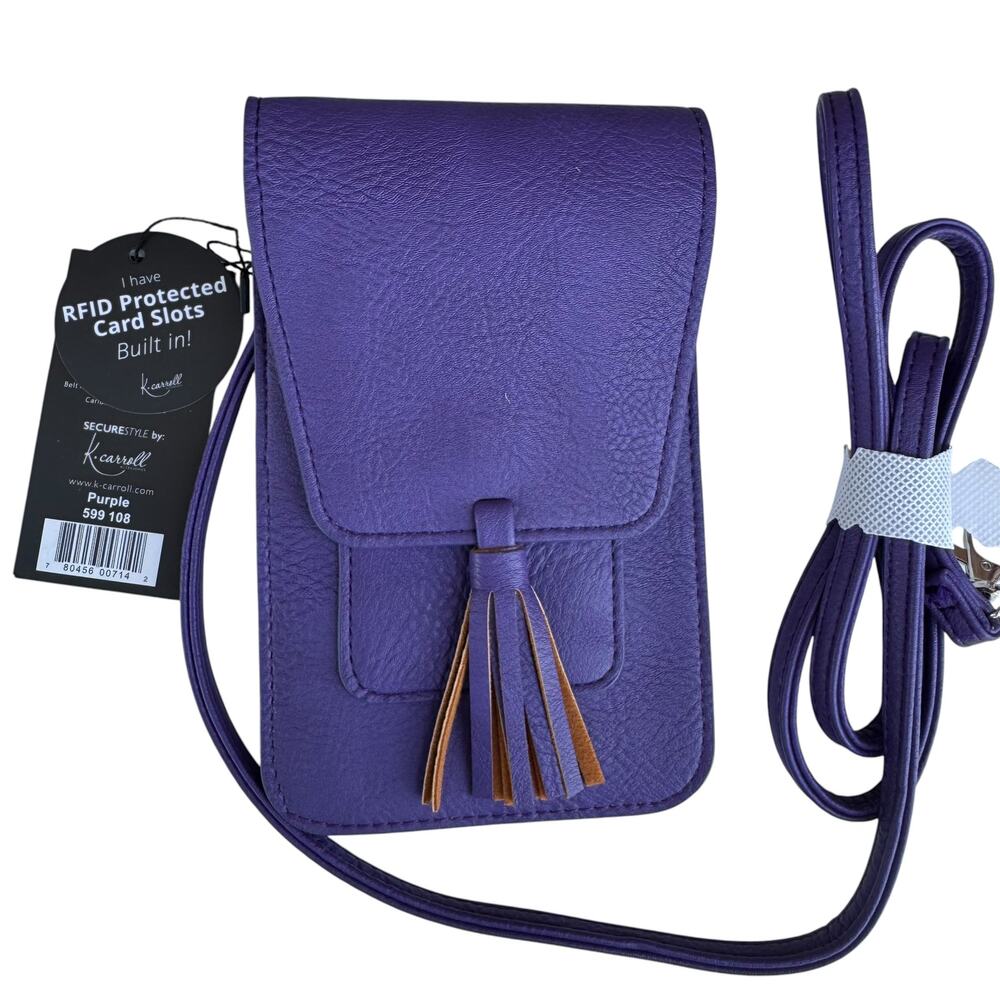 K. Carroll Purple RFID Crossbody Phone Wallet Bag NWT Tassel Carabiner